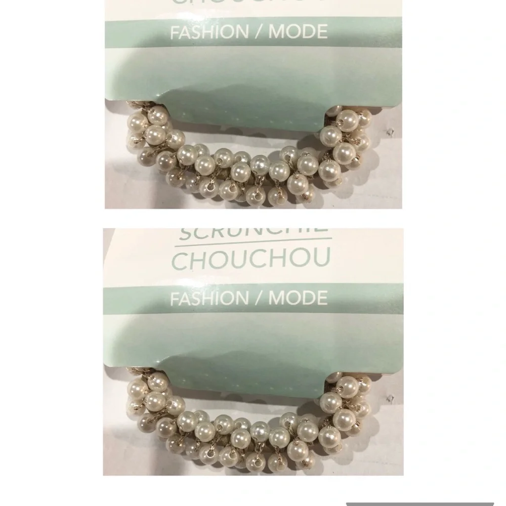 2pack faux pearl adorned elastic hair‎ band scrunchies new
